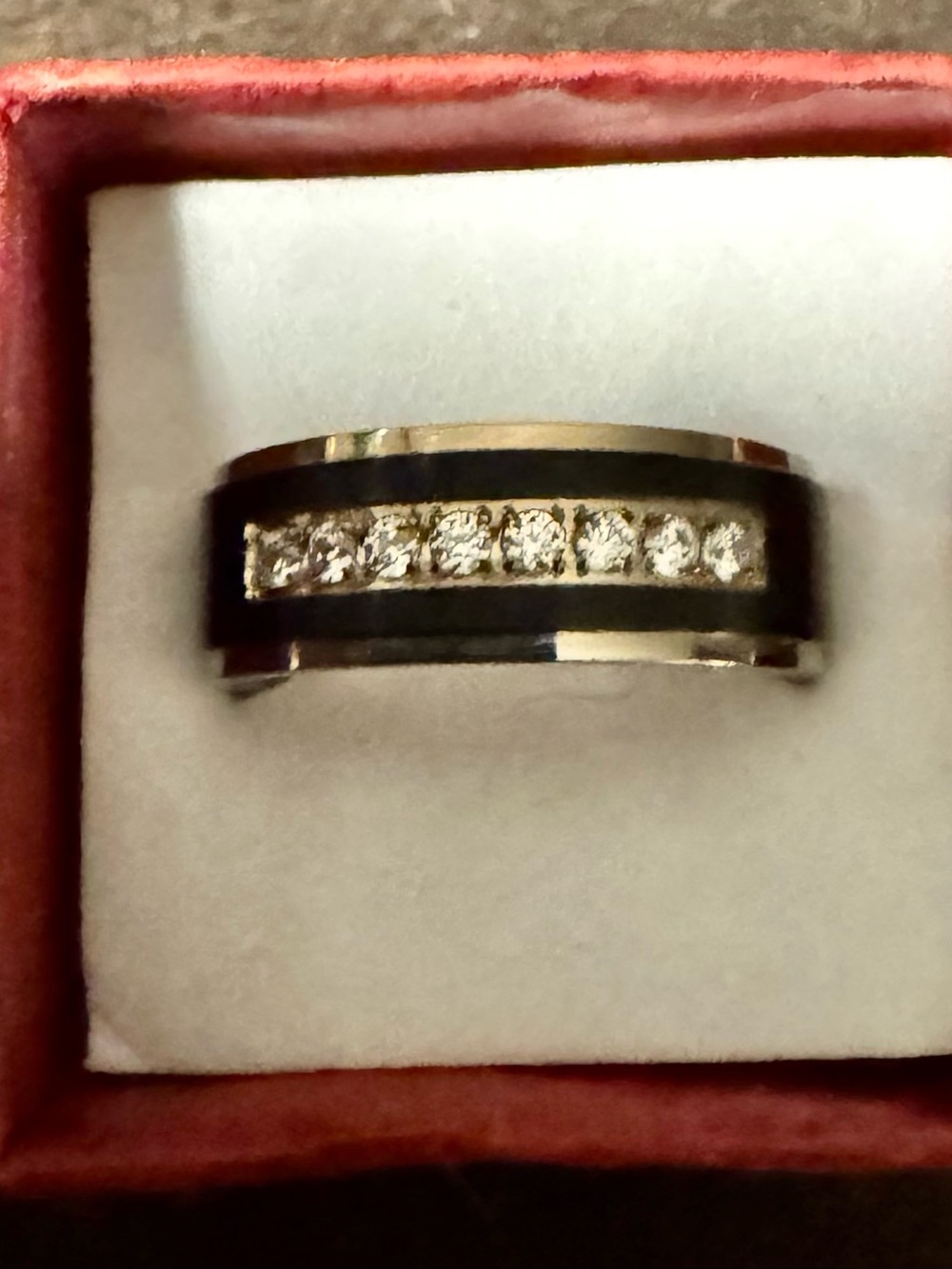 Polished Silver & Black Women's CZ Band Ring - Black and Silver